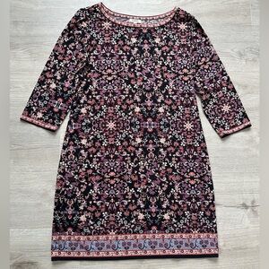 Max Studio Floral 3/4 Sleeve Shift Dress Size XL Pink Black Office Essential
